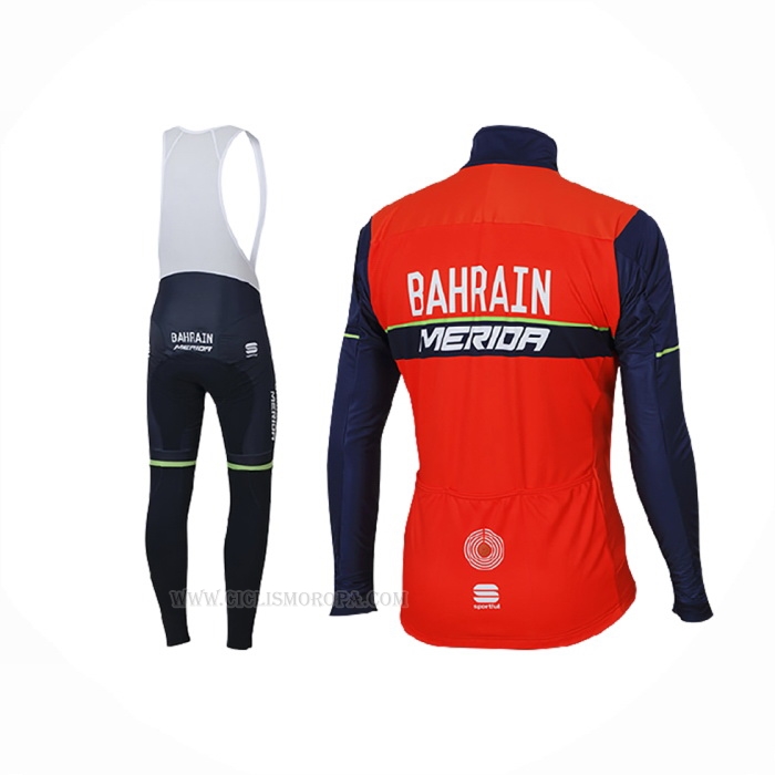 2017 Ropa Ciclismo Bahrain Merida Rojo Mangas Largas y Culotte Lunga
